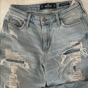 Hollister Faded Blue Ripped Denim High Rise Mom Jeans